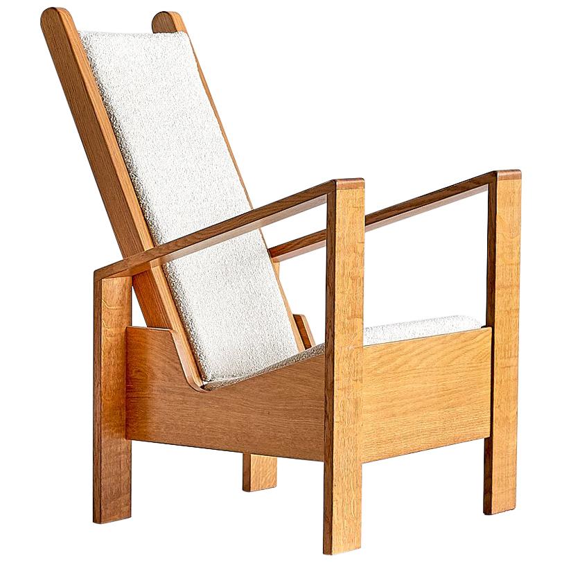 French Modernist Armchair in Oak and Ivory Lelièvre Bouclé, 1940s