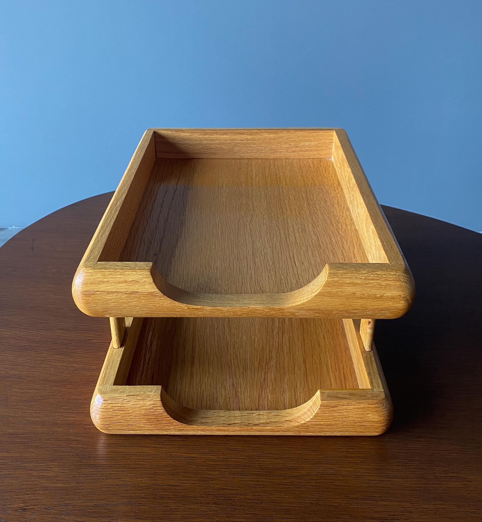 Modernist Oak Letter Tray, 1980's  In Good Condition For Sale In Costa Mesa, CA