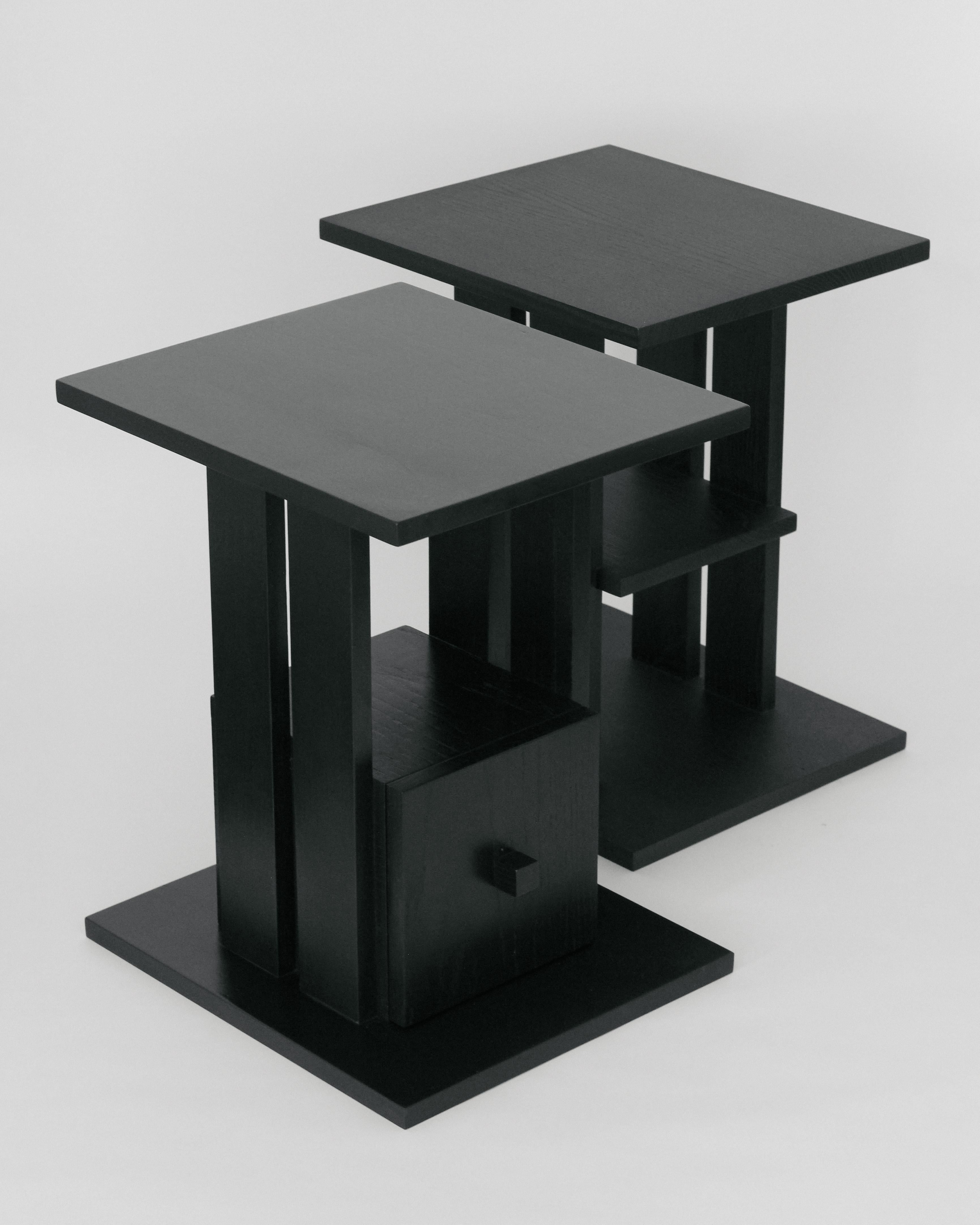 Modernist Oak Side Table, Ebonized Black, 2024  For Sale 2