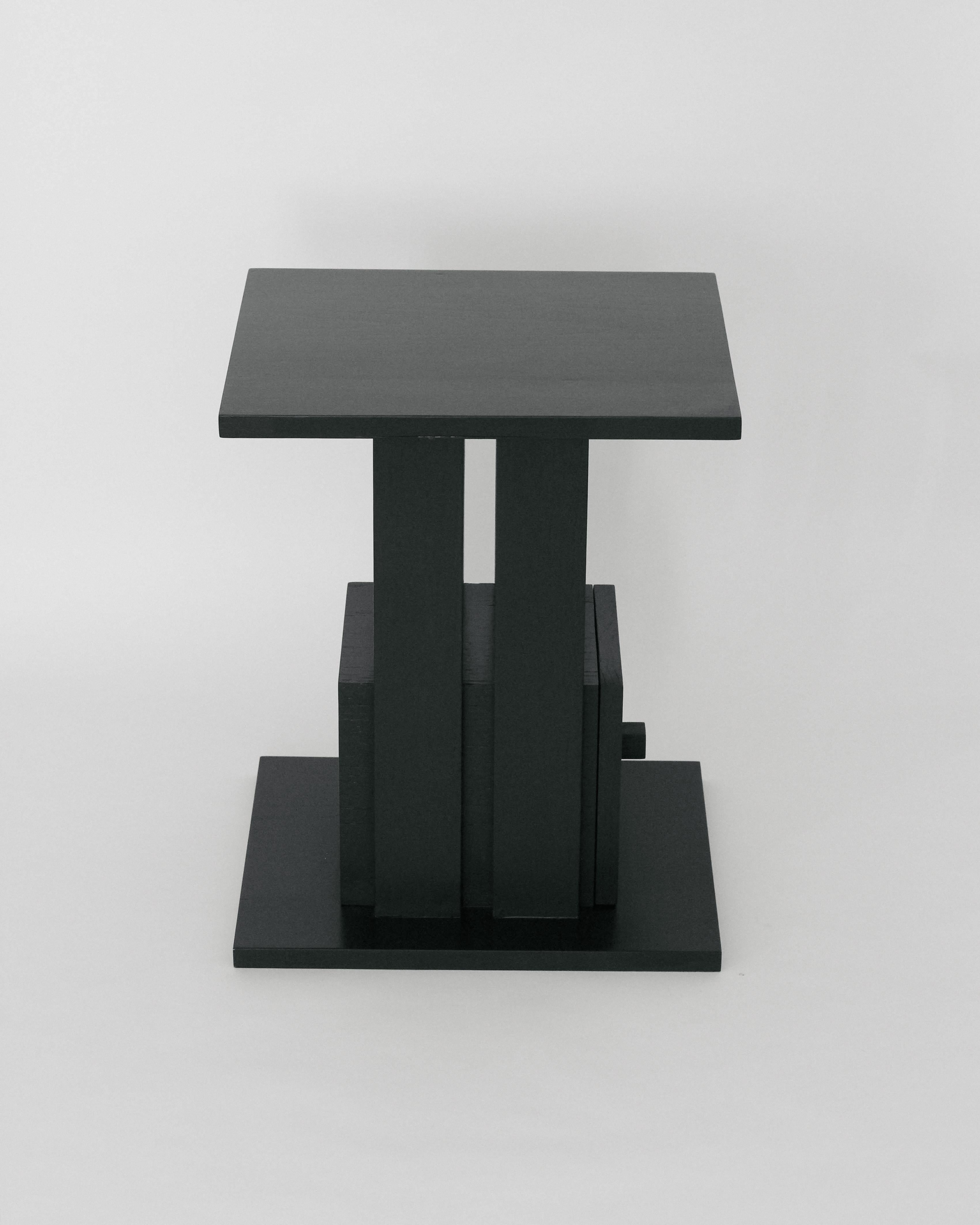 Contemporary Modernist Oak Side Table with Drawer, Black Lacquer, 2024  For Sale