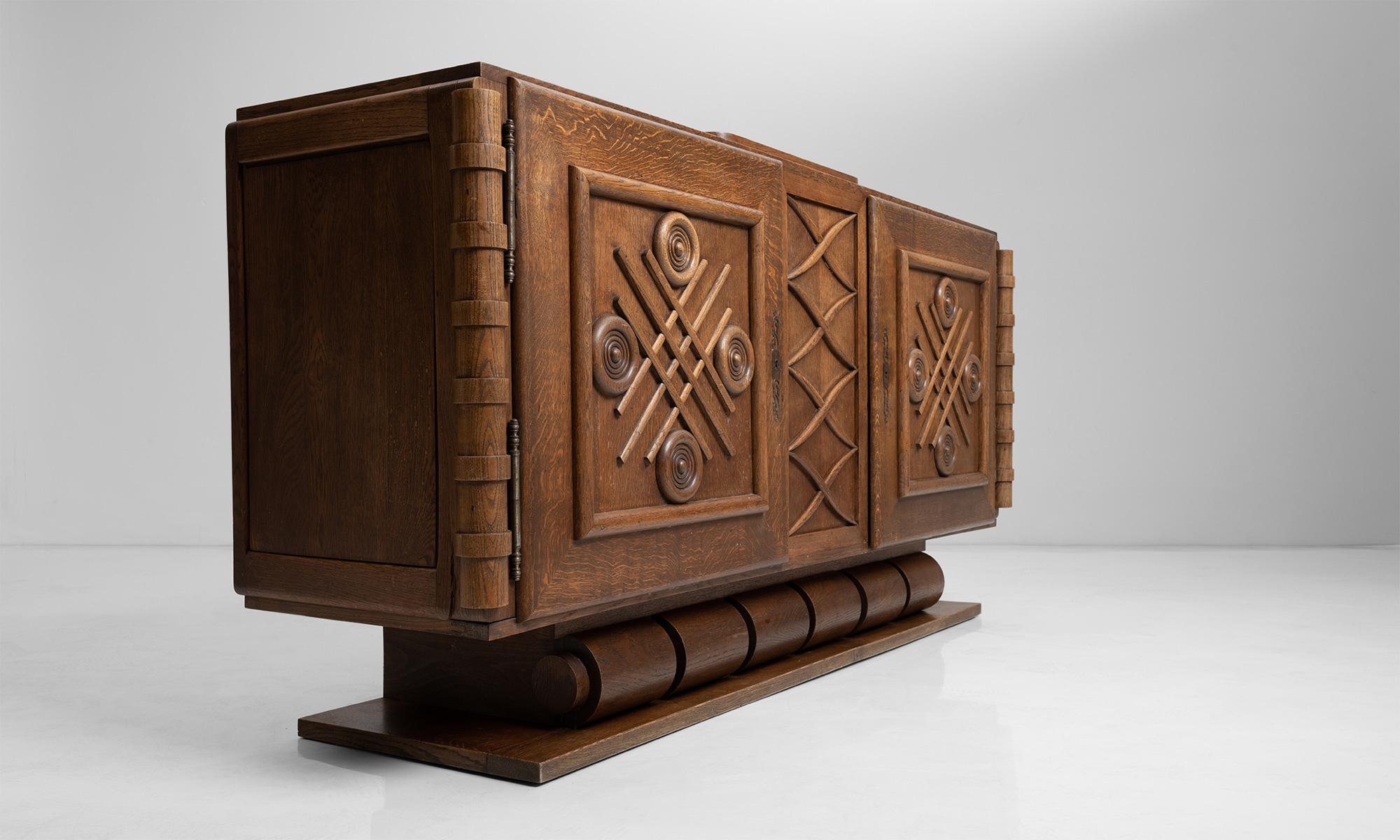 Modernist Oak Sideboard, France, circa 1940 In Good Condition In Culver City, CA