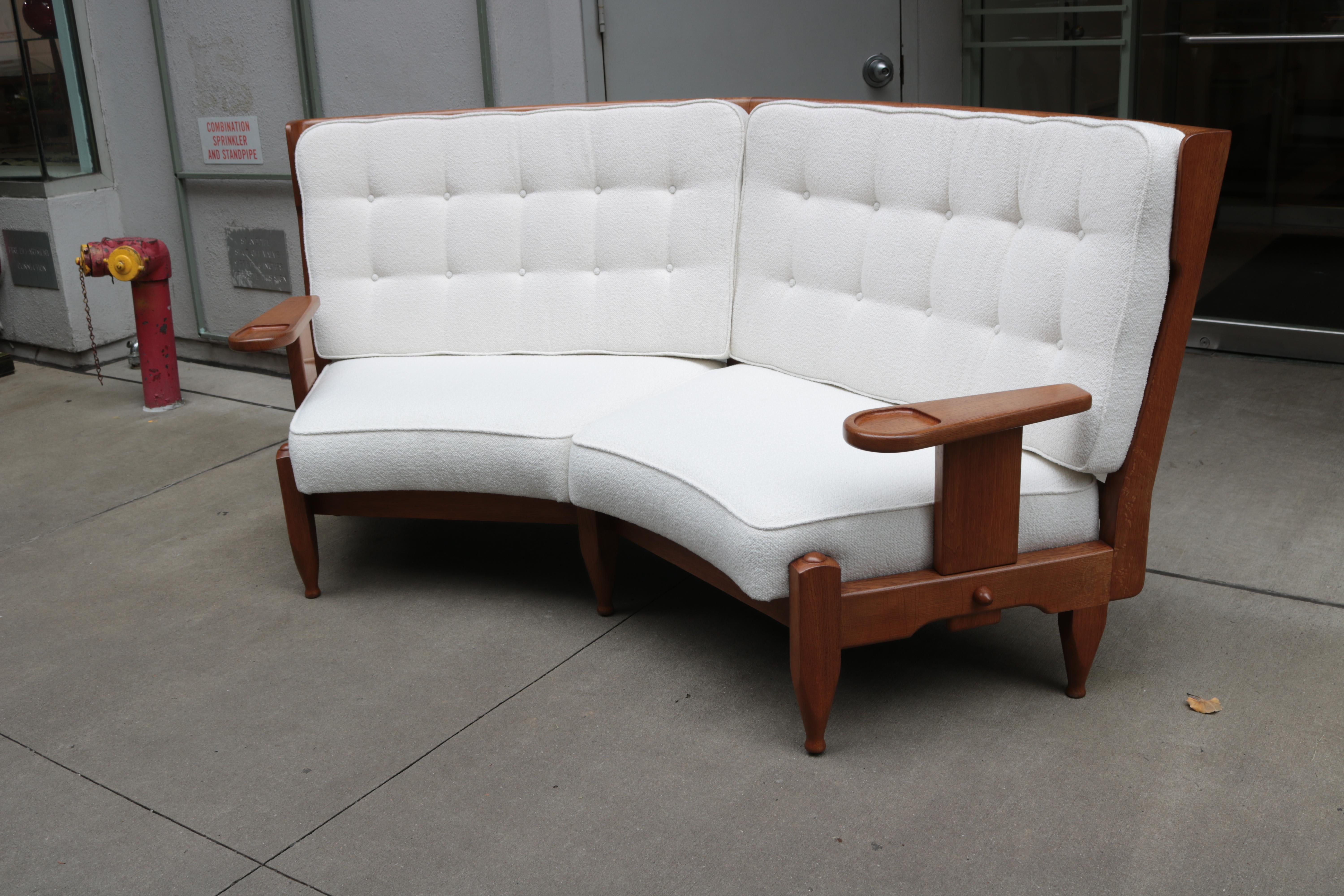 Modernist oak sofa designed by Guillerme et Chambron for the French company 