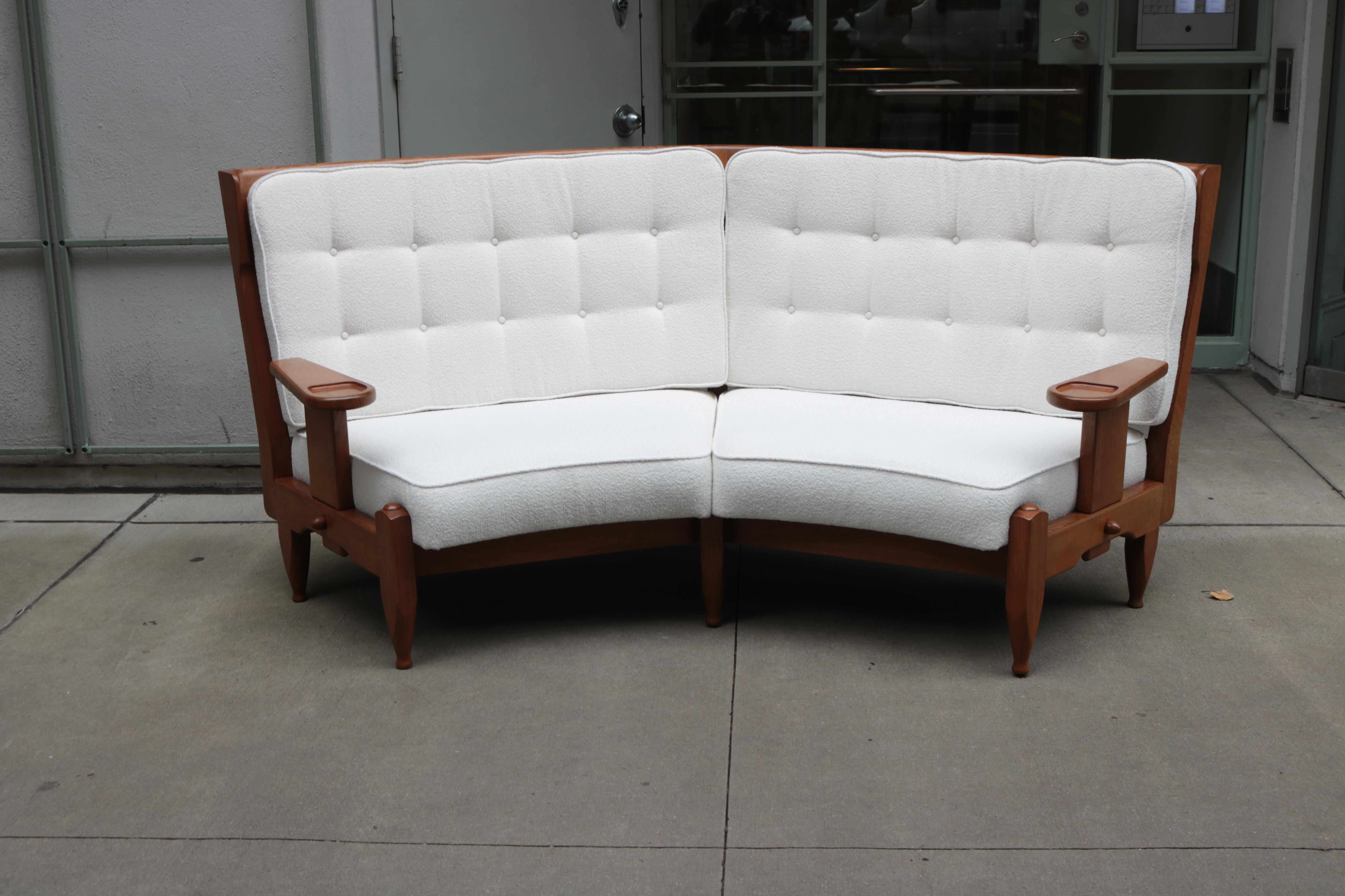 Italian Modernist Oak Sofa Designed by Guillerme et Chambron For Sale