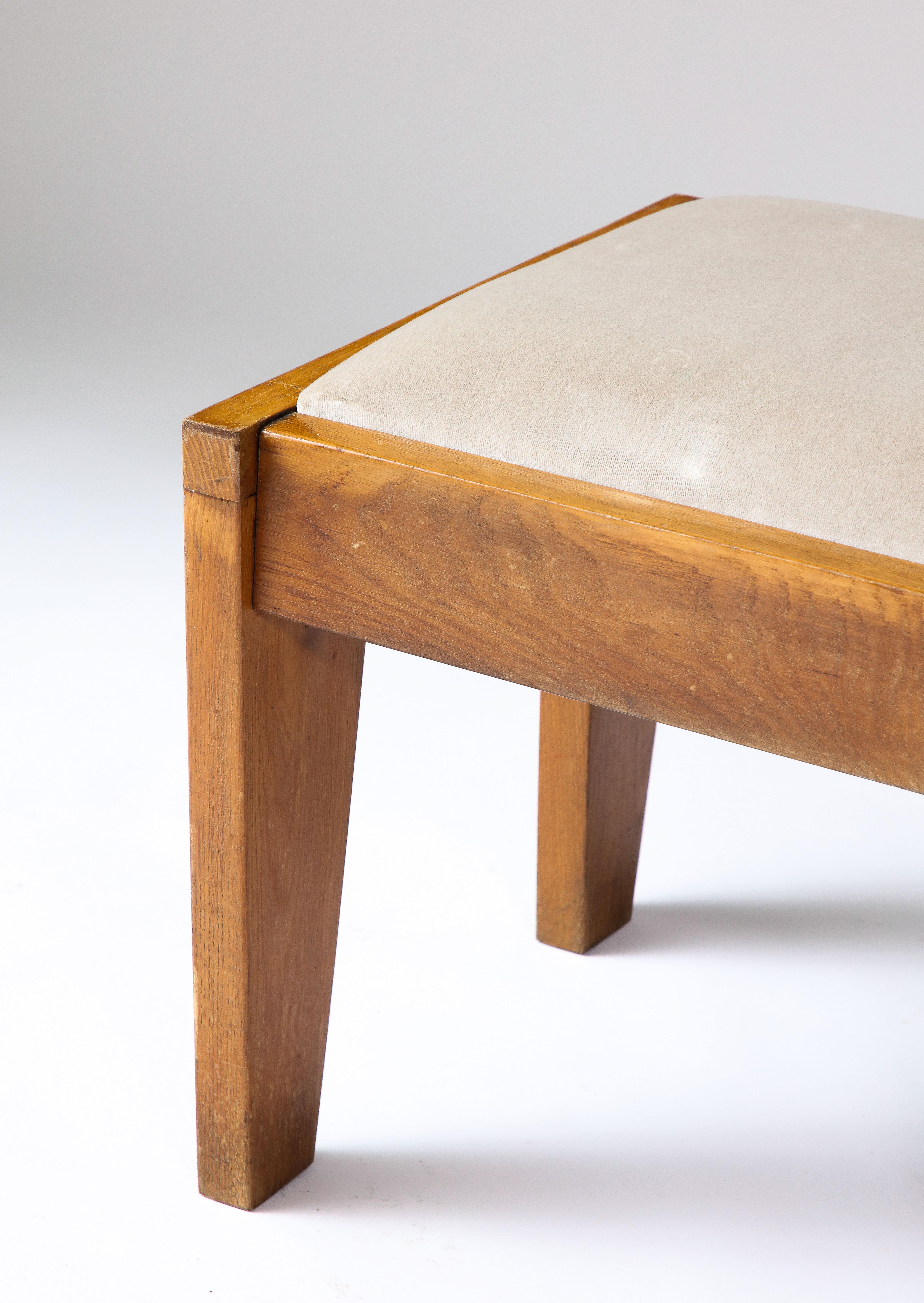 Upholstery Modernist Oak Stool, France, c. 1960 For Sale
