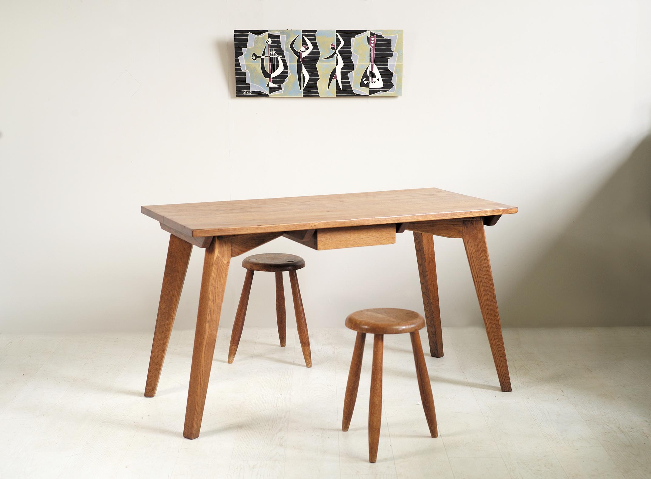 Modernist Oak Table, French Reconstruction, 1950 4