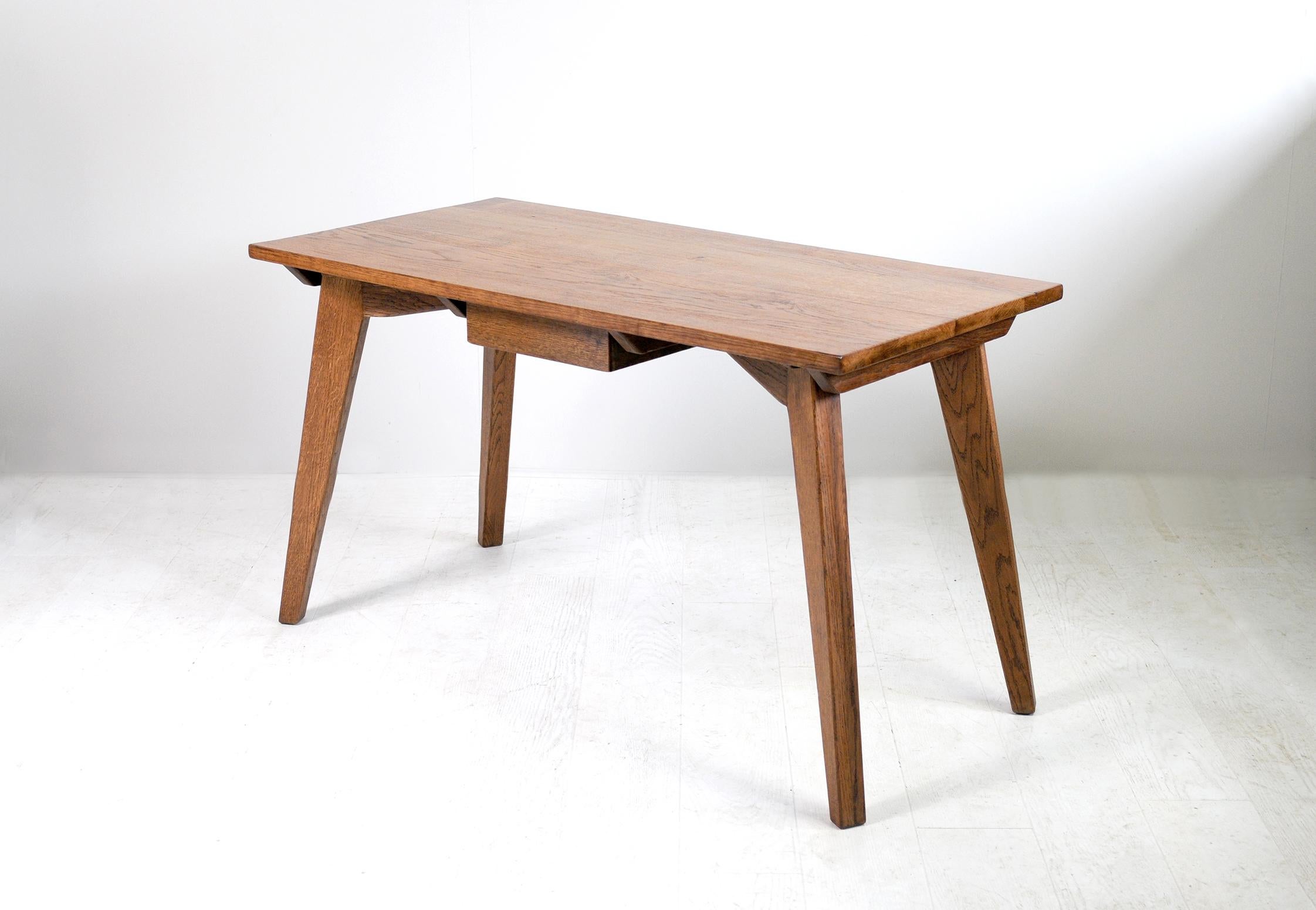 Mid-Century Modern Modernist Oak Table, French Reconstruction, 1950
