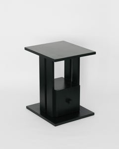Modernist Oak Table with Drawer in Black Lacquer finish, NIght Stand, Side Table