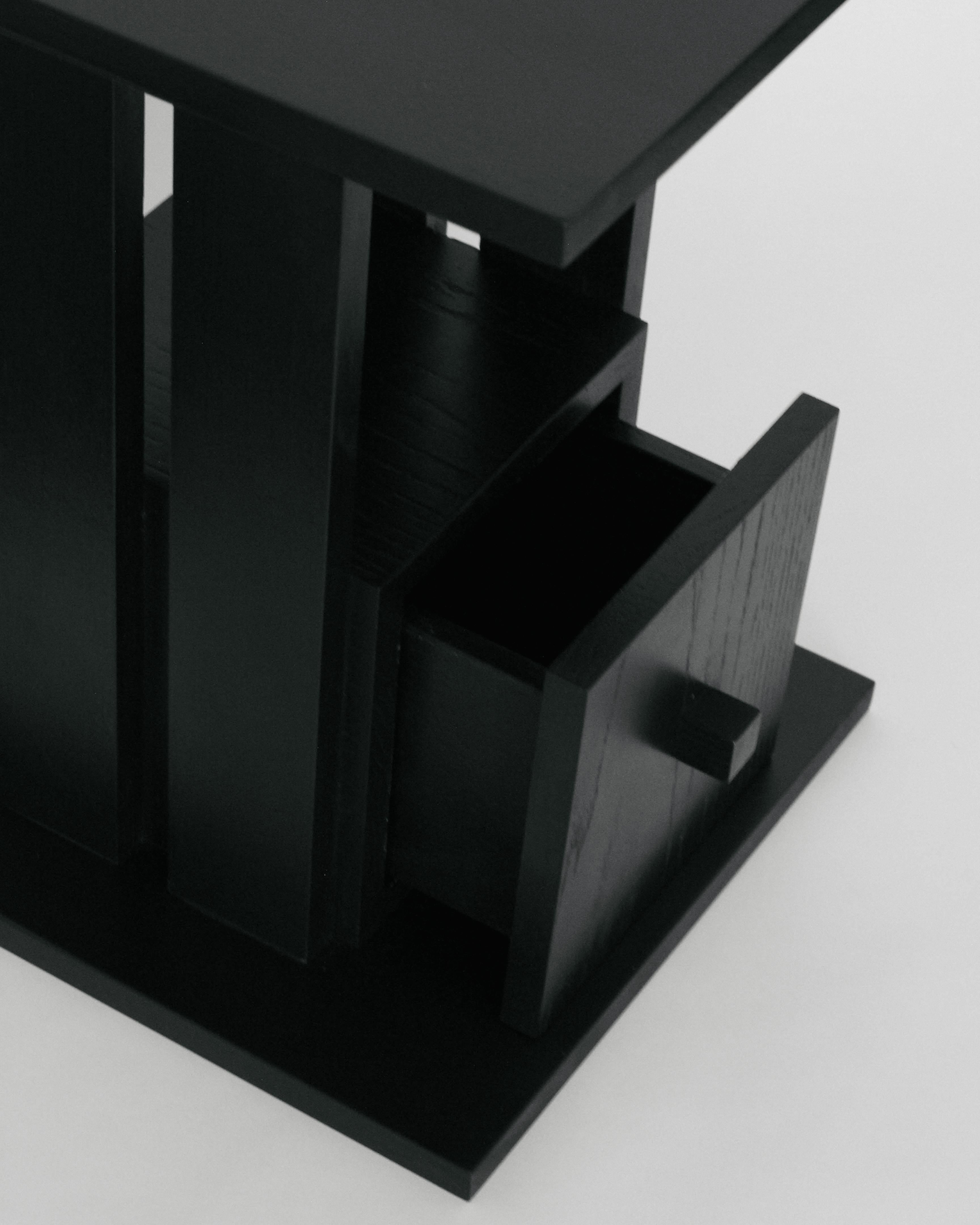 Ebonized Modernist Oak Table with Drawer in Black Lacquer finish, NIght Stand, Side Table For Sale