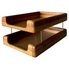 Vintage Modernist Oak & Walnut Letter Tray, circa 1980