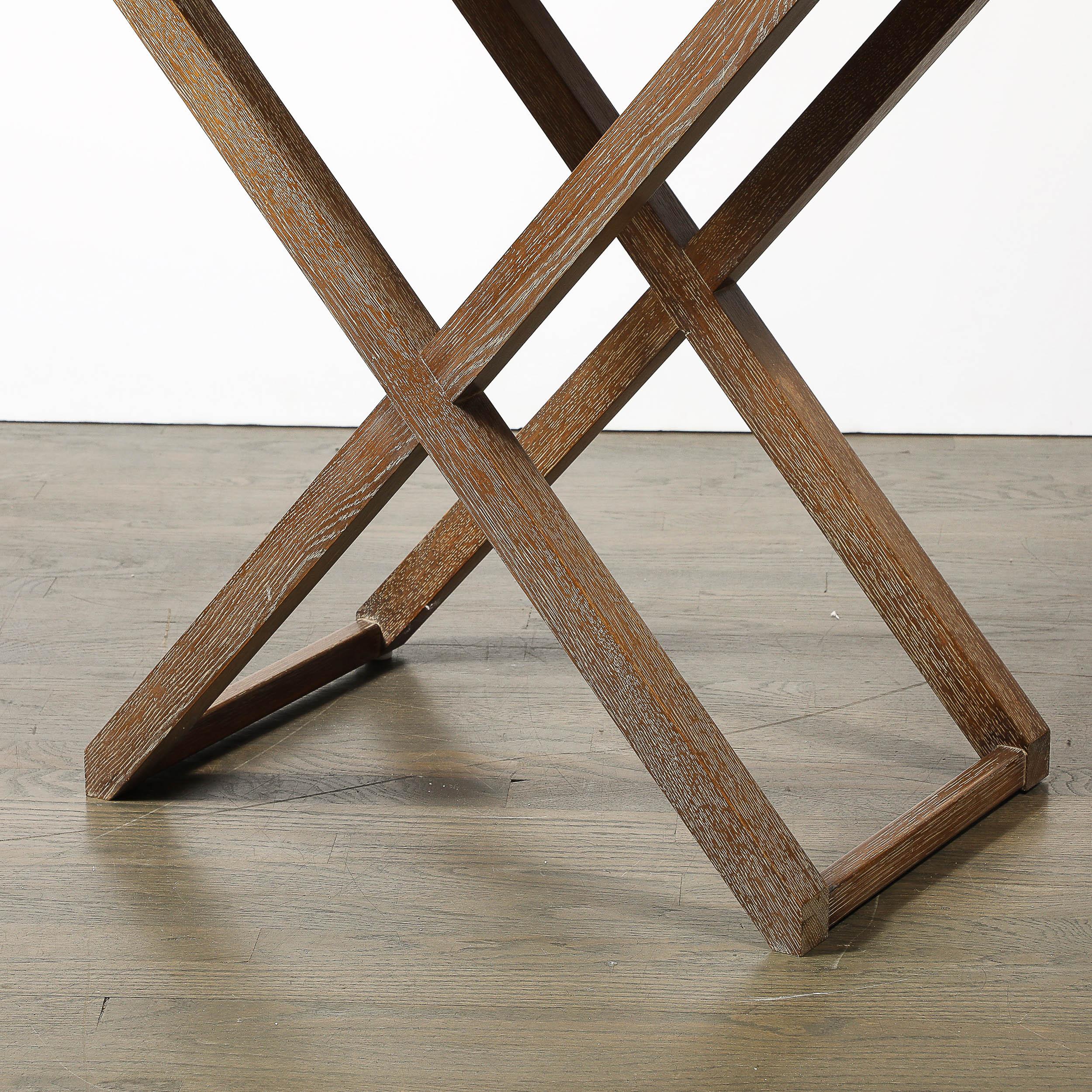 Modernist Oak X Base Side Table W/ Marble Inlayed Top by Mattaliano For Sale 11