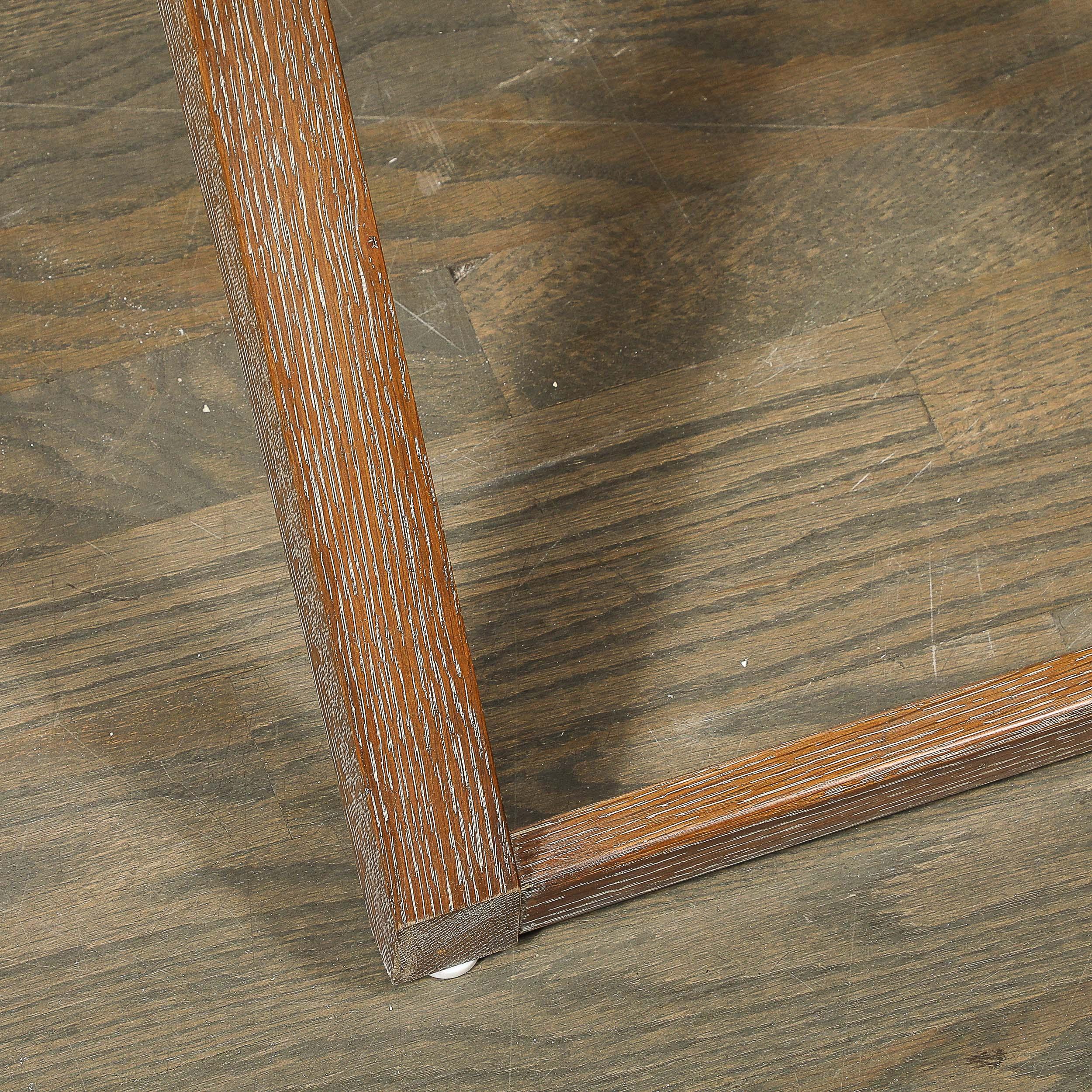 Modernist Oak X Base Side Table W/ Marble Inlayed Top by Mattaliano For Sale 3