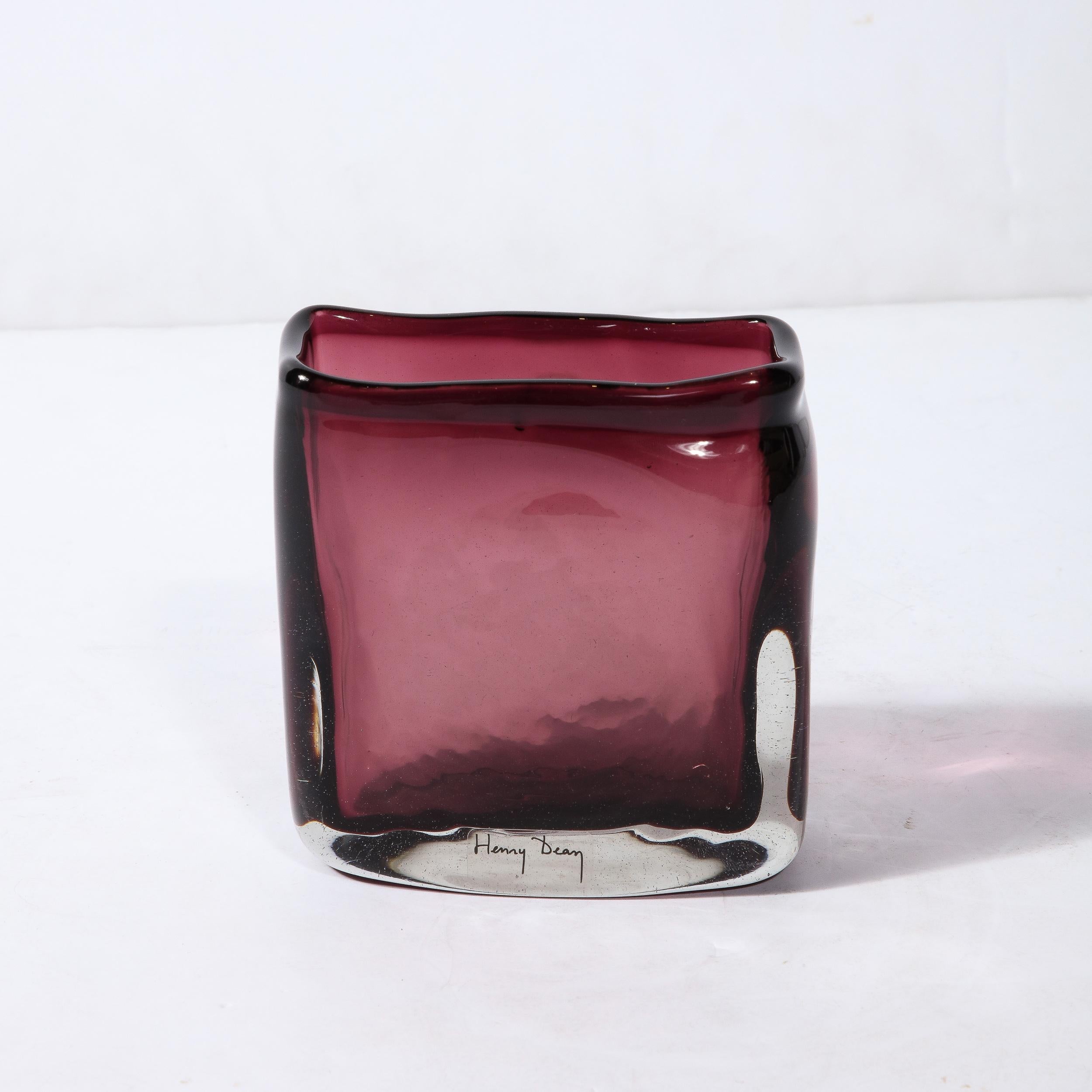 20th Century Modernist Oblong Hand Blown Burgundy Textured Murano Glass Vase For Sale