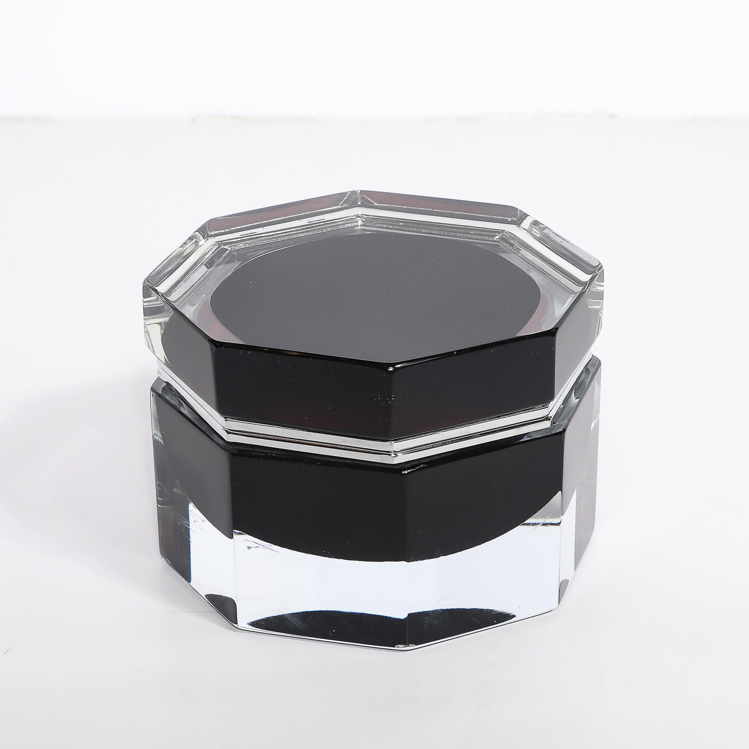 Boîte octogonale moderne en verre de Murano soufflé à la main, grenat noirci, avec nickel en vente 4