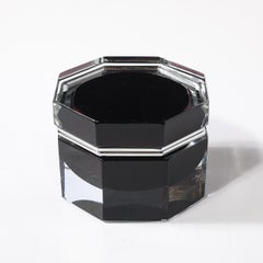 Caja octogonal modernista de cristal de Murano soplado a mano granate ennegrecido con níquel