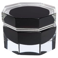 Modernist Octagonal Hand-Blown Blackened Garnet Murano Glass Box w/ Nickel