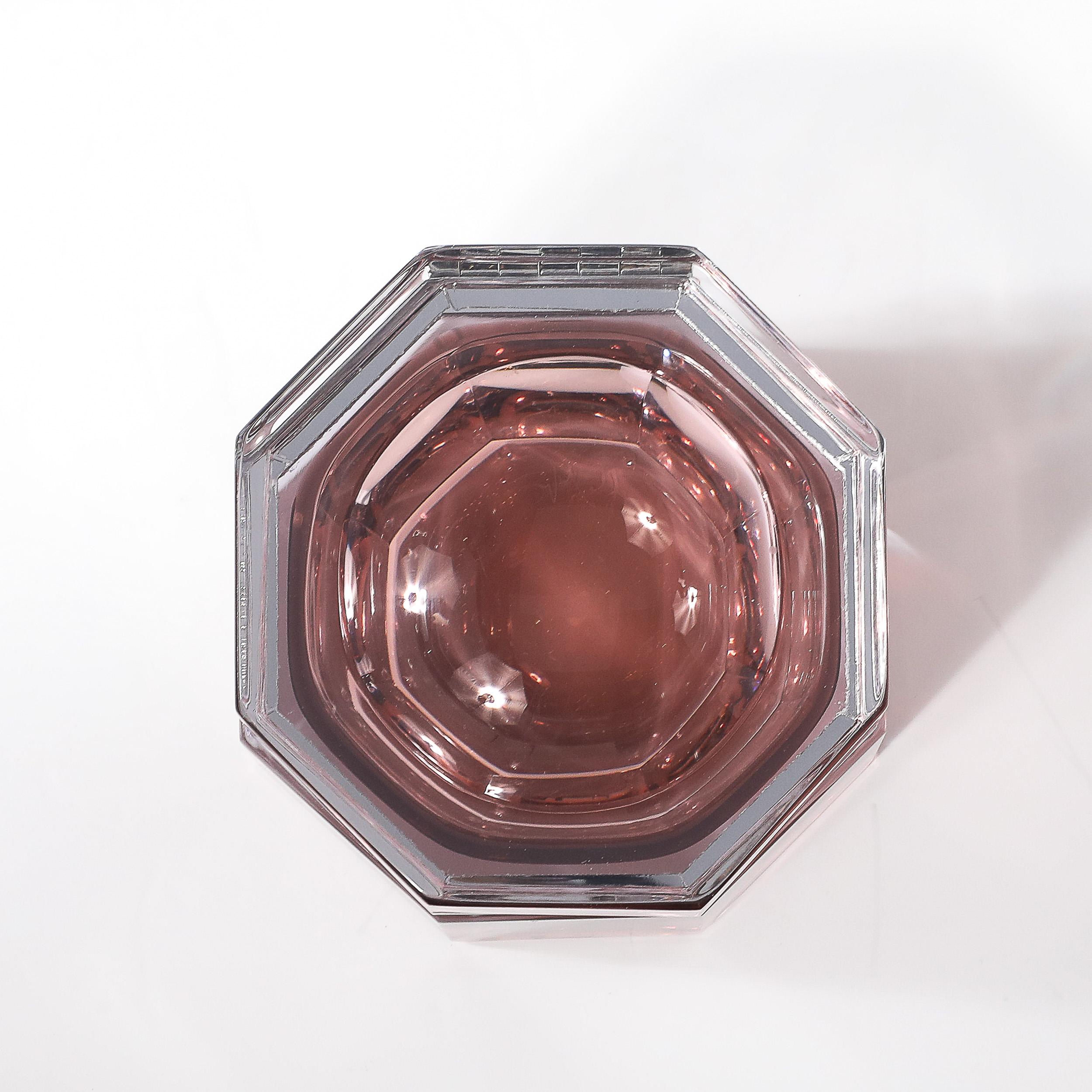Boîte octogonale moderniste en verre de Murano soufflé à la main en rose fumé avec nickel poli en vente 6