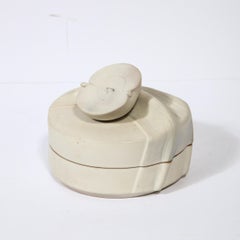 Modernist Off White Ceramic Lidded Box with Stylized Apple Motif by Rosenthal