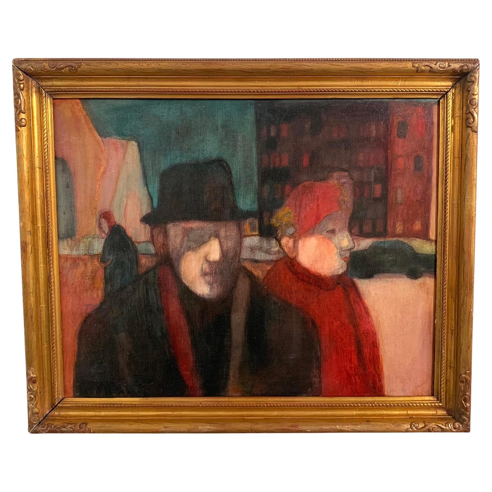 Modernist Oil by Diane Vidito Titled "Putnam Square", Cambridge, MA ca. 1950s For Sale