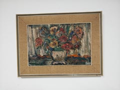 Modernist oil on canvas "Flowers" by Branislava Modelska-Jovanovic, Yugoslavia