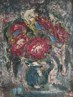 Modernist oil on canvas "Flowers" by Branislava Modelska-Jovanovic, Yugoslavia