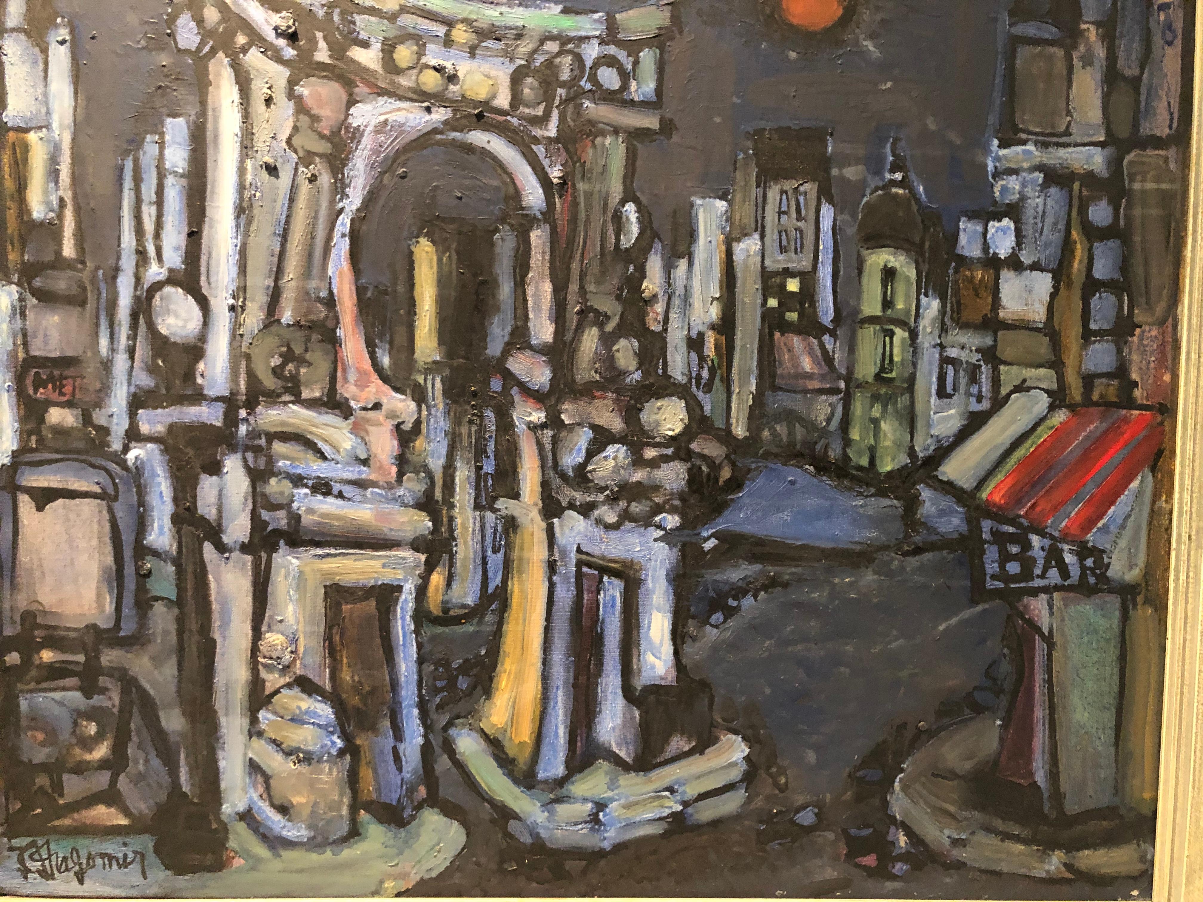 Mid-20th Century Modernist Oil on Canvas of Paris by Listed Artist Jean-Claude Dragomir For Sale