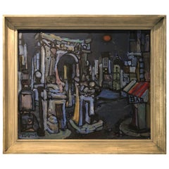 Modernist Oil on Canvas of Paris by Listed Artist Jean-Claude Dragomir