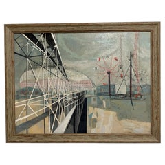 Modernist Oil on Canvas Painting "Coney Island" by Donald Nichols..WNY Artist