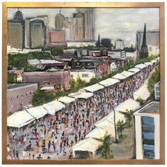 Modernist Oil on Canvas Painting "Queen City Festival" Peter Caruso, 2011