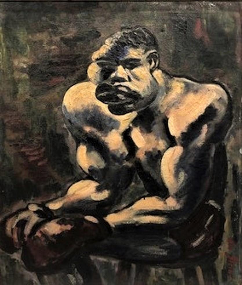 MARKINGS 
Signed ‘Joe Stein’

NOTE
Original un-restored period frame has a Paris art gallery label affixed on the reverse.

ABOUT PAINTING
This portrait, unusual in its pictorial style, depicts a boxer resting in his corner between rounds.