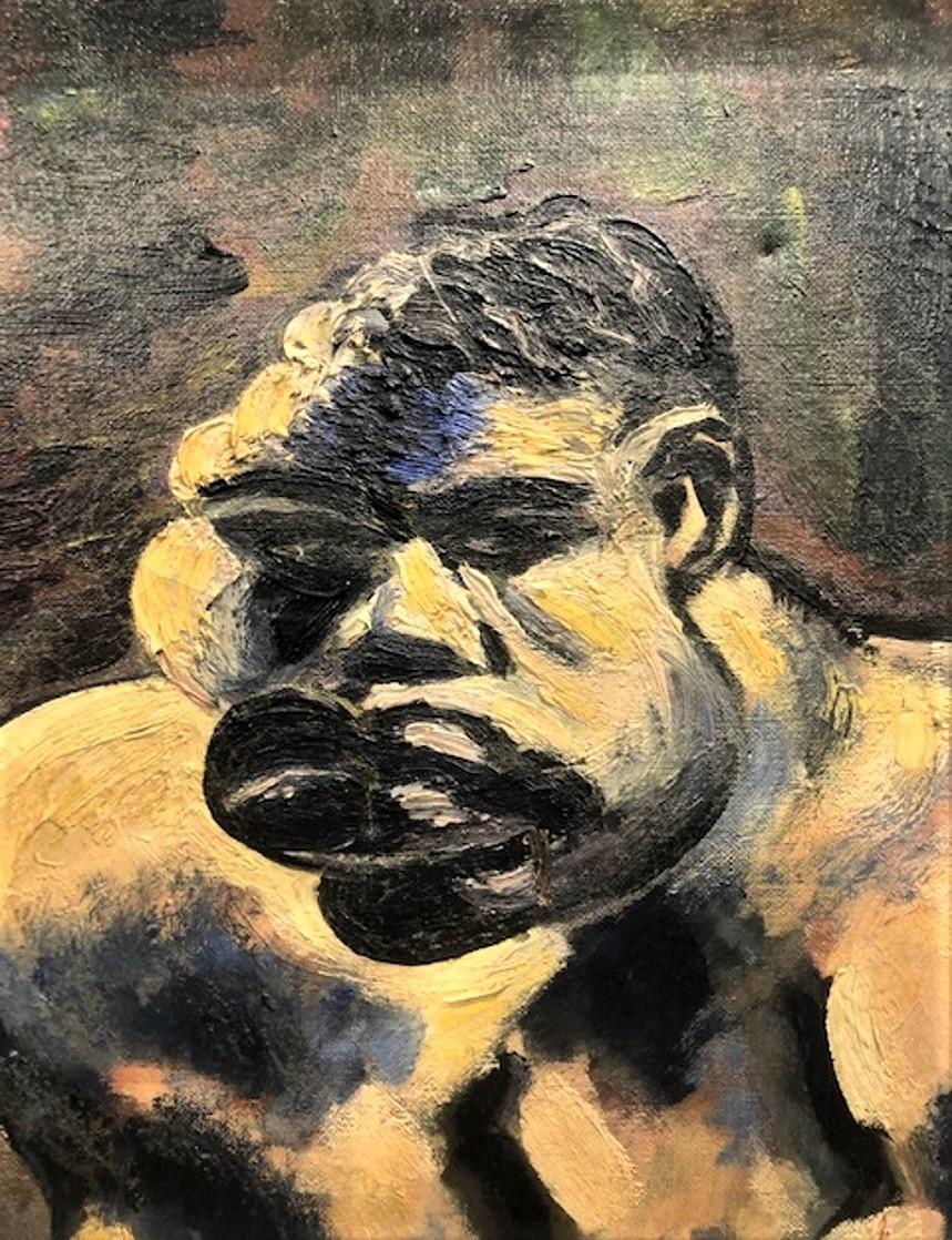 Mid-Century Modern Modernist Oil on Canvas Portrait of a Boxer by Joe Stein, ca. 1950s For Sale