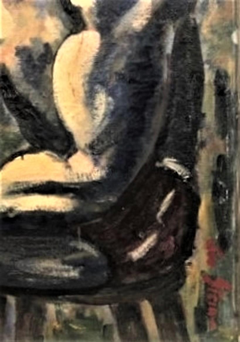 Painted Modernist Oil on Canvas Portrait of a Boxer by Joe Stein, ca. 1950s For Sale