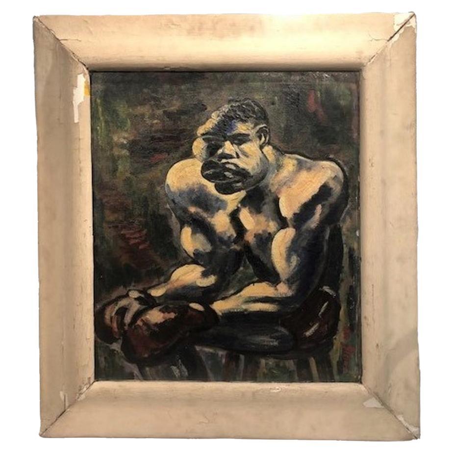 Modernist Oil on Canvas Portrait of a Boxer by Joe Stein, ca. 1950s