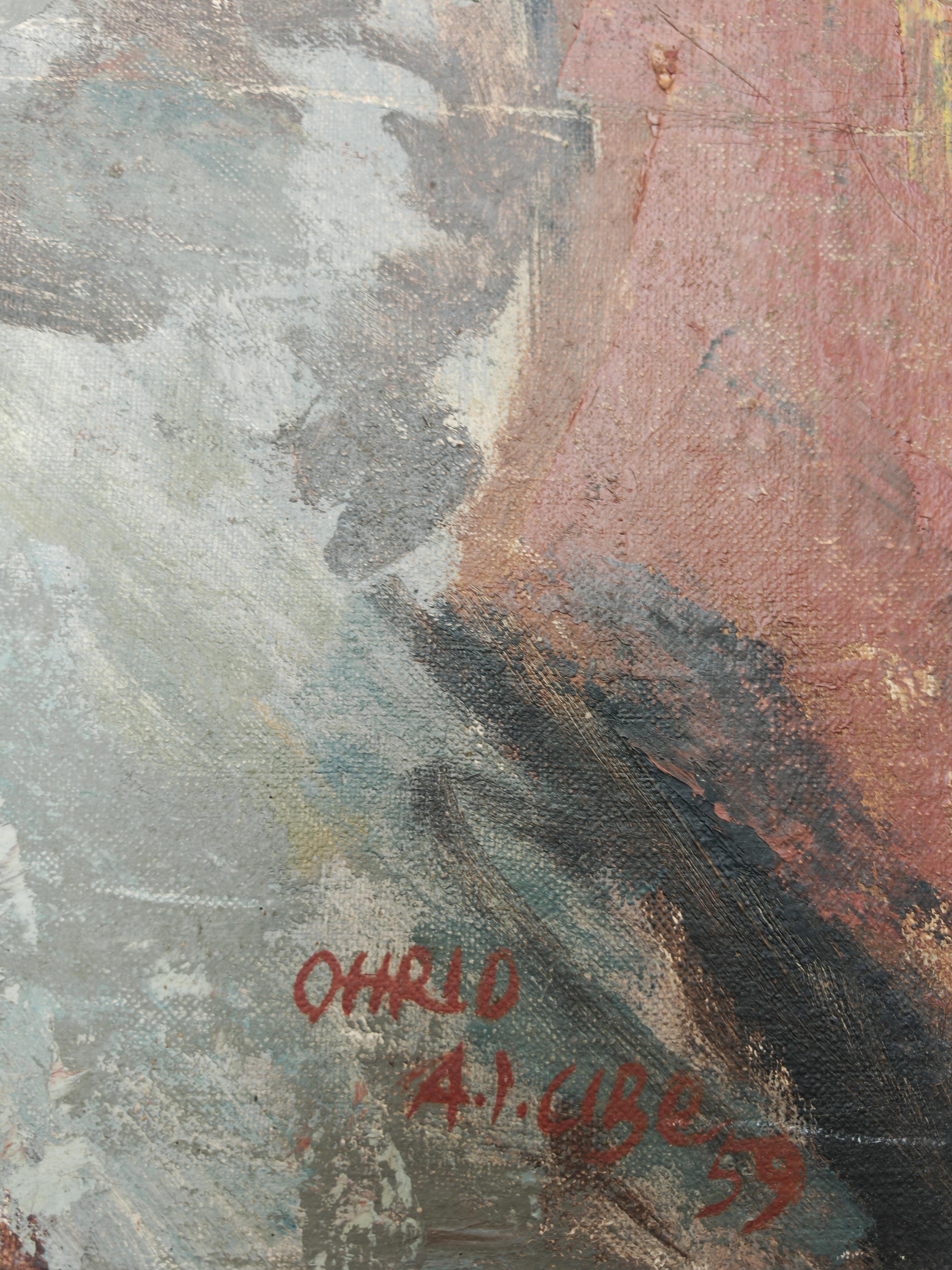 Modernistisches Öl auf Leinwand mit dem Titel 