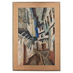 Modernistisches Öl auf Leinwand mit dem Titel "Ohrid" von Aleksandar Jeremic Cibe, 1959