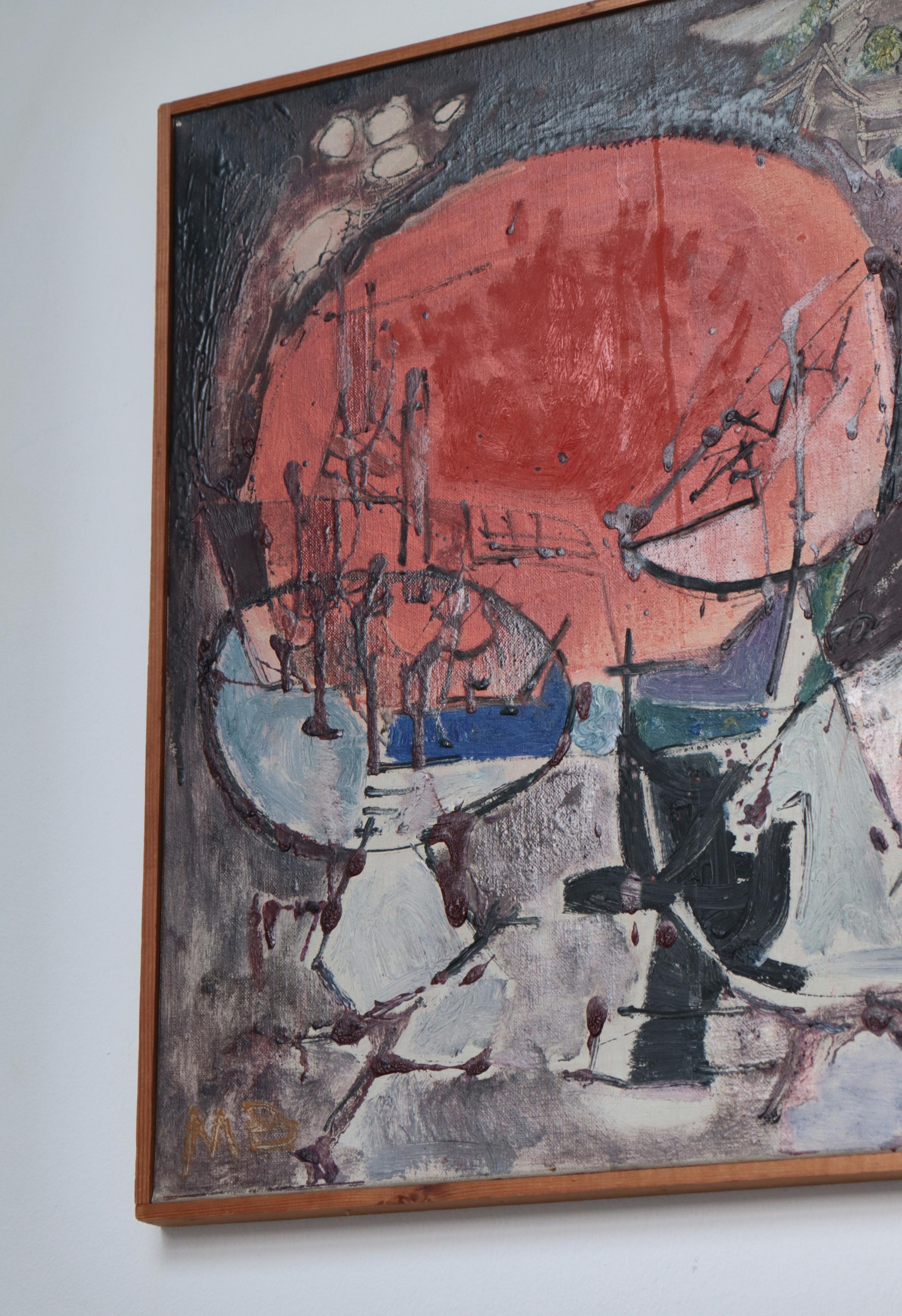 Modernistisches Ölgemälde des dänischen Künstlers Mogens Balle COBRA Art Movement, 1960er Jahre im Zustand „Gut“ im Angebot in Odense, DK
