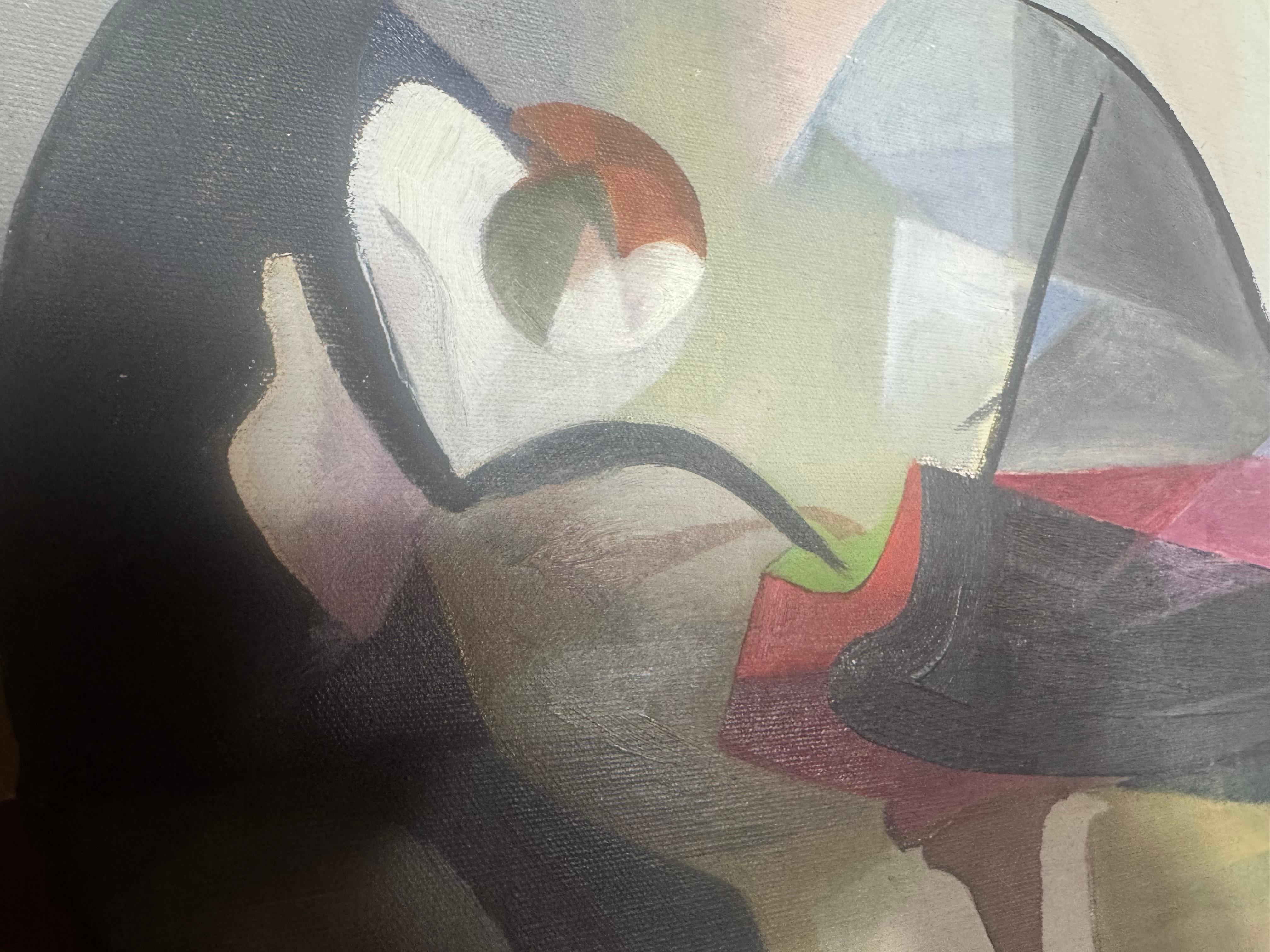 Milieu du XXe siècle Peinture à l'huile moderniste sur toile 