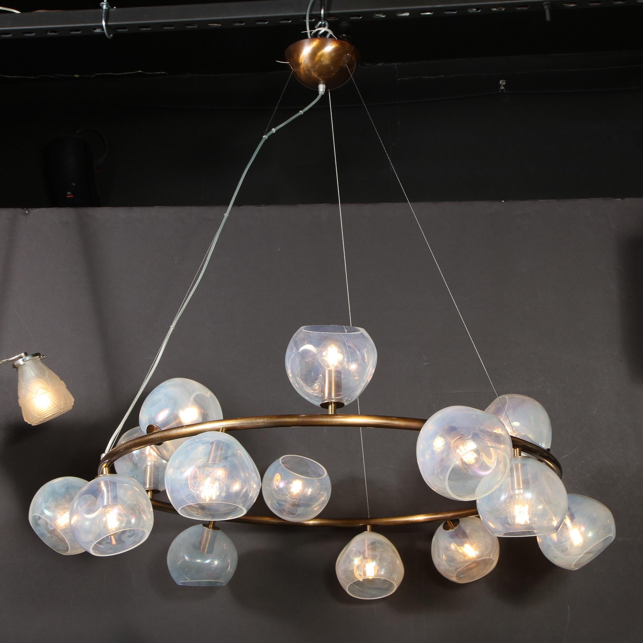 Modernist Oil Rubbed Bronze Chandelier with Organic Hand Blown Murano Shades For Sale 8