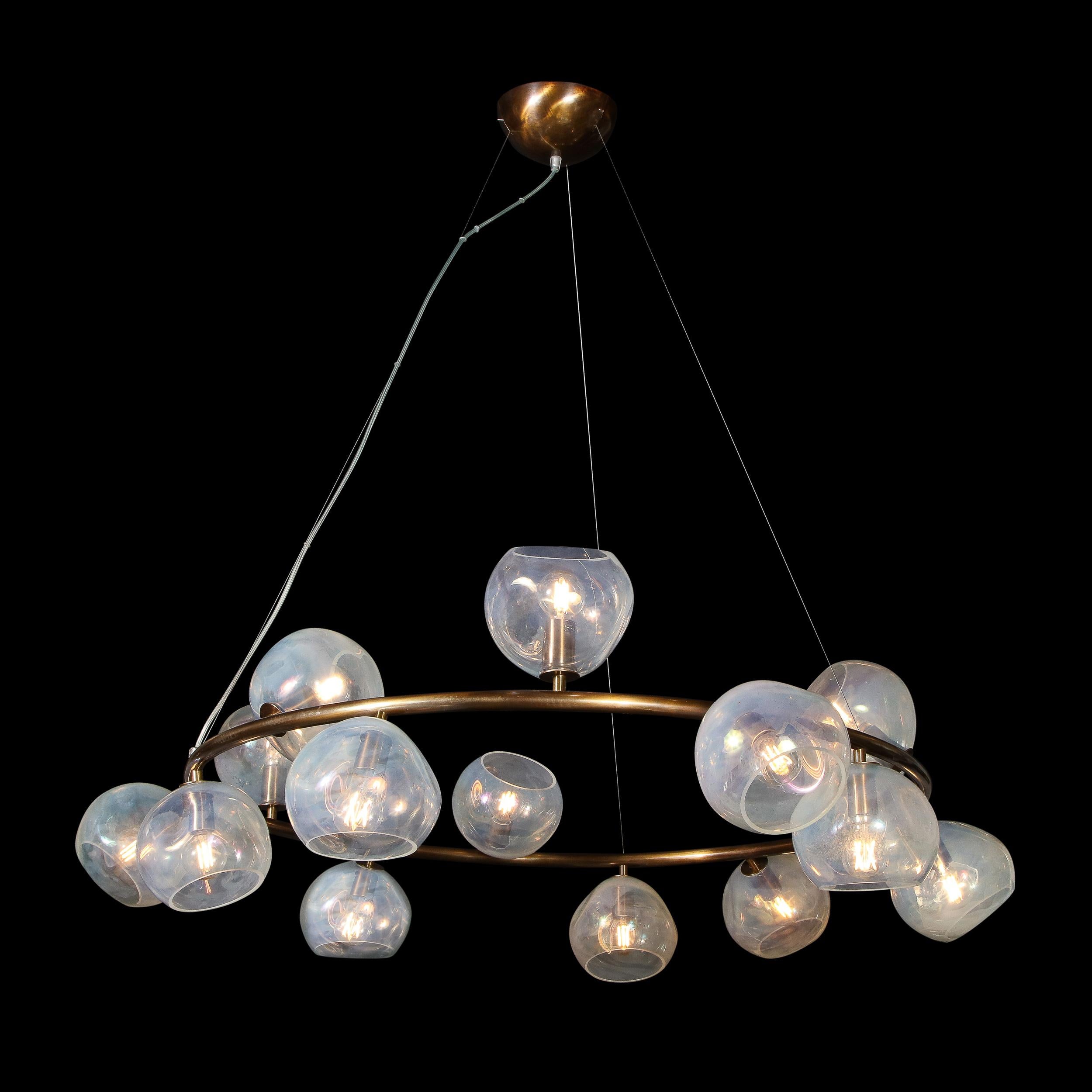 Modernist Oil Rubbed Bronze Chandelier with Organic Hand Blown Murano Shades For Sale 3