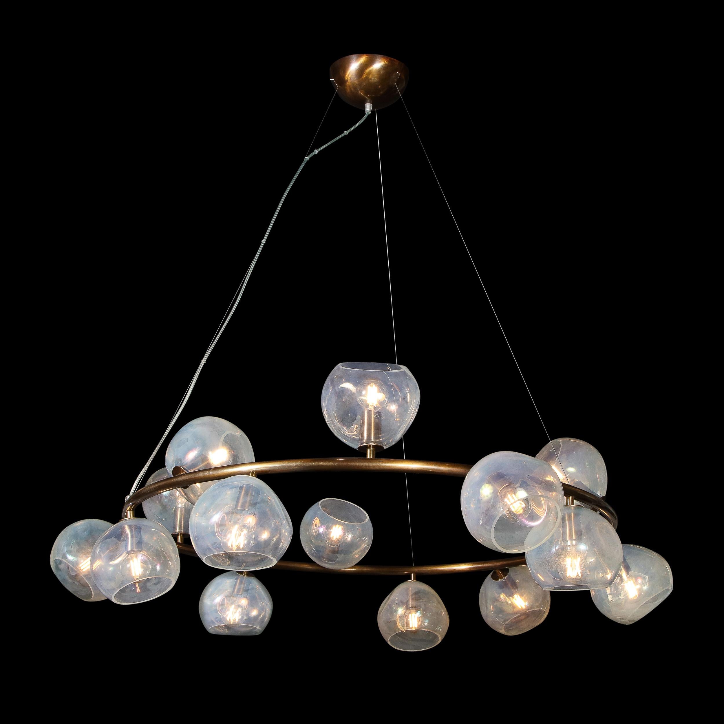 Modernist Oil Rubbed Bronze Chandelier with Organic Hand Blown Murano Shades For Sale 3