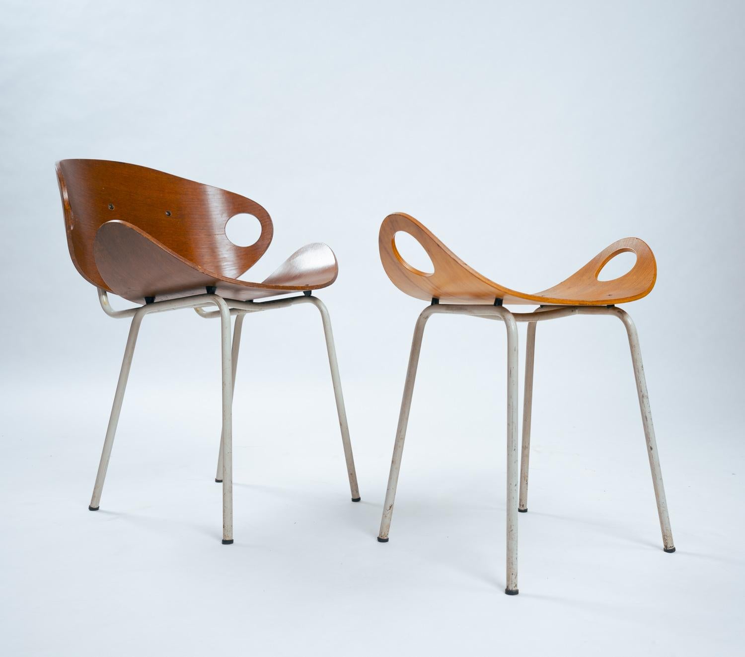 modernist Olof Kettunen Chair and Stool for Merivaara in plywood, Finland 1950s For Sale 2