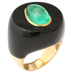 Modernist Onyx 
Emerald and Gold Ring 18K