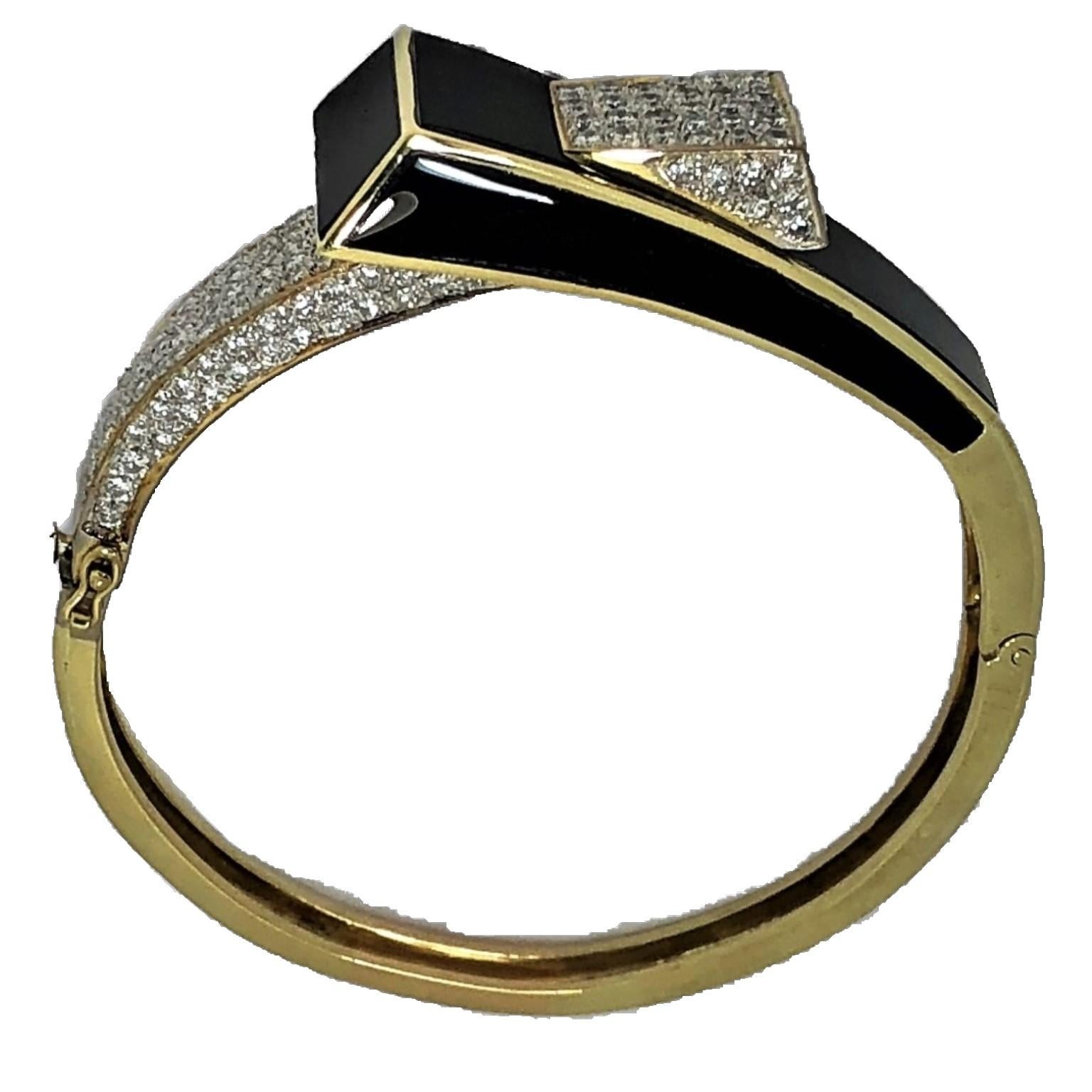 Modernist Onyx Gold and Diamond Bangle/Cuff 8