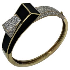 Modernist Onyx Gold and Diamond Bangle/Cuff