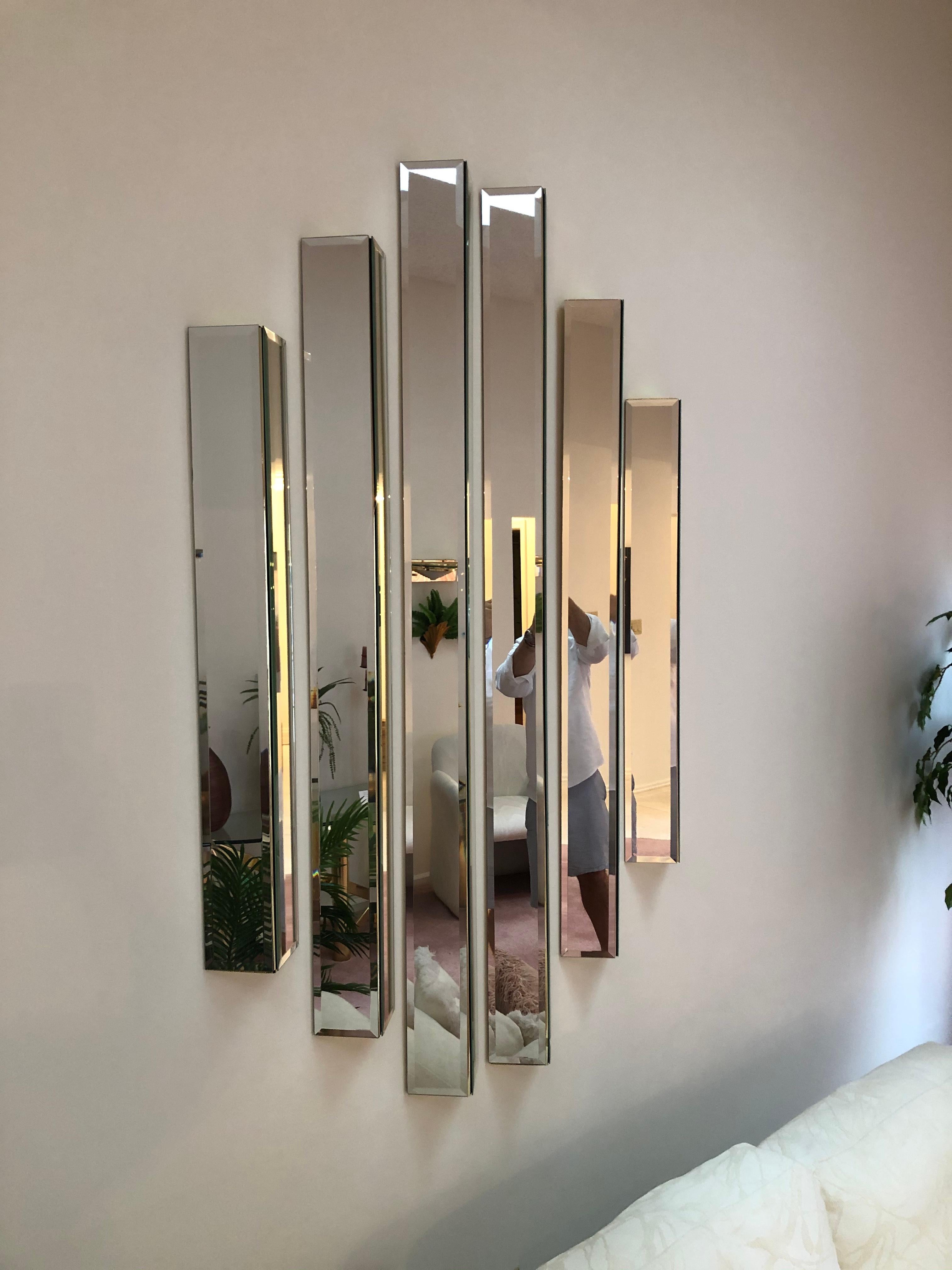 Mid-Century Modern Modernist Op Art Prism Beveled Mirror 3D Wall Panel Sculpture - 6 Panels