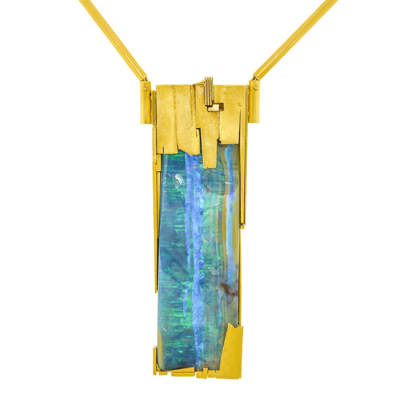 Modernist Opal and Gold Pendant Necklace by Othmar Zschaler For Sale 3