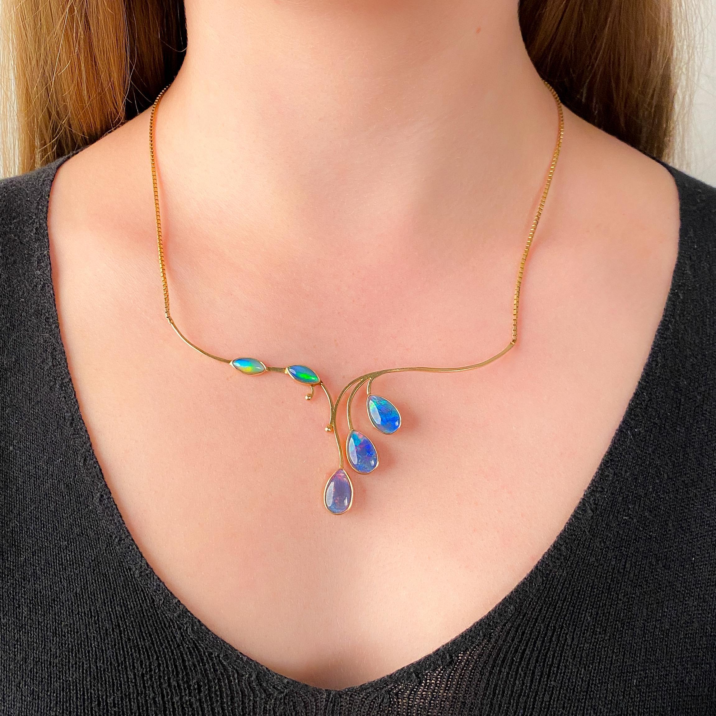 Modernist Opal Simulant Necklace of 14k & 10k Gold For Sale 4