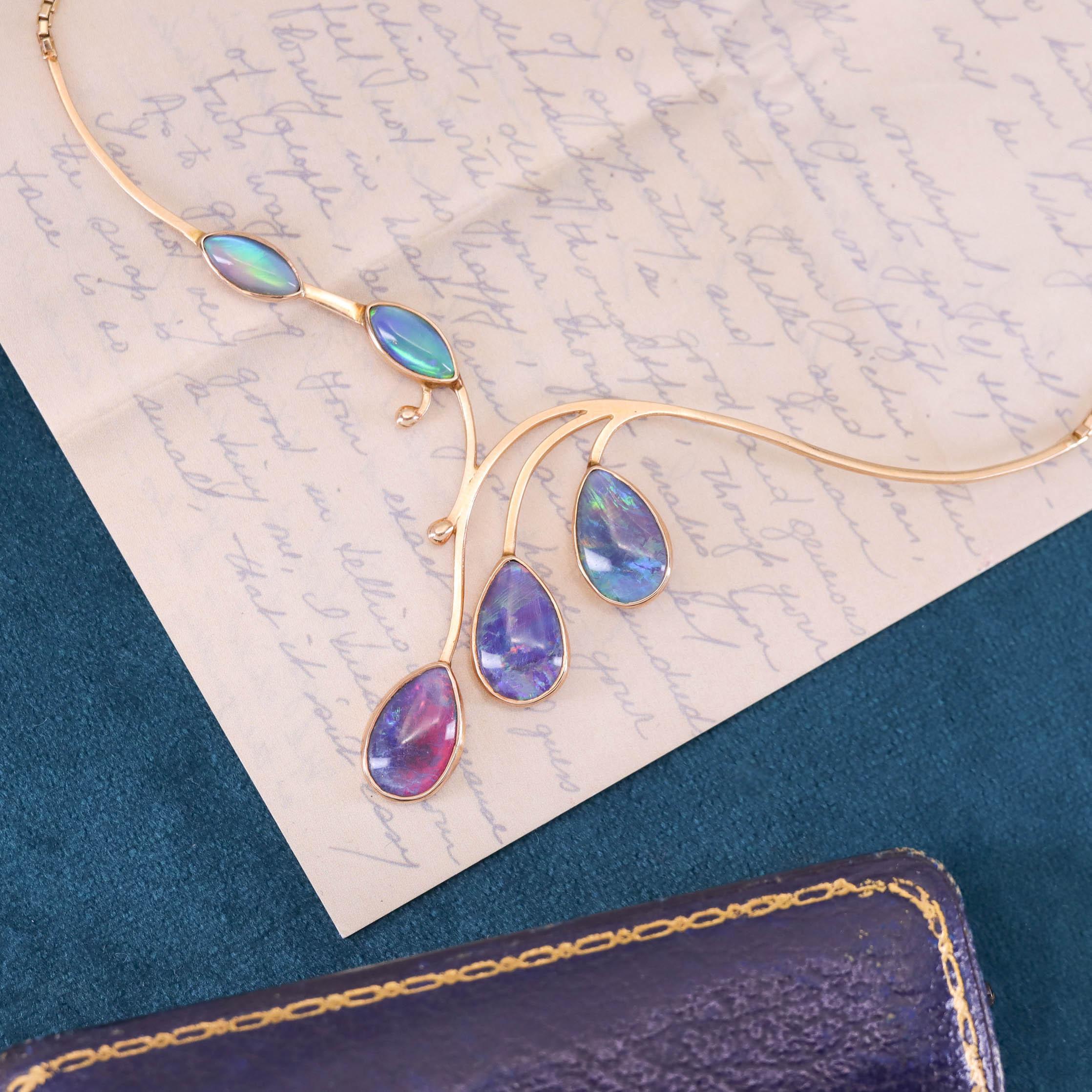 Modernist Opal Simulant Necklace of 14k & 10k Gold For Sale 5