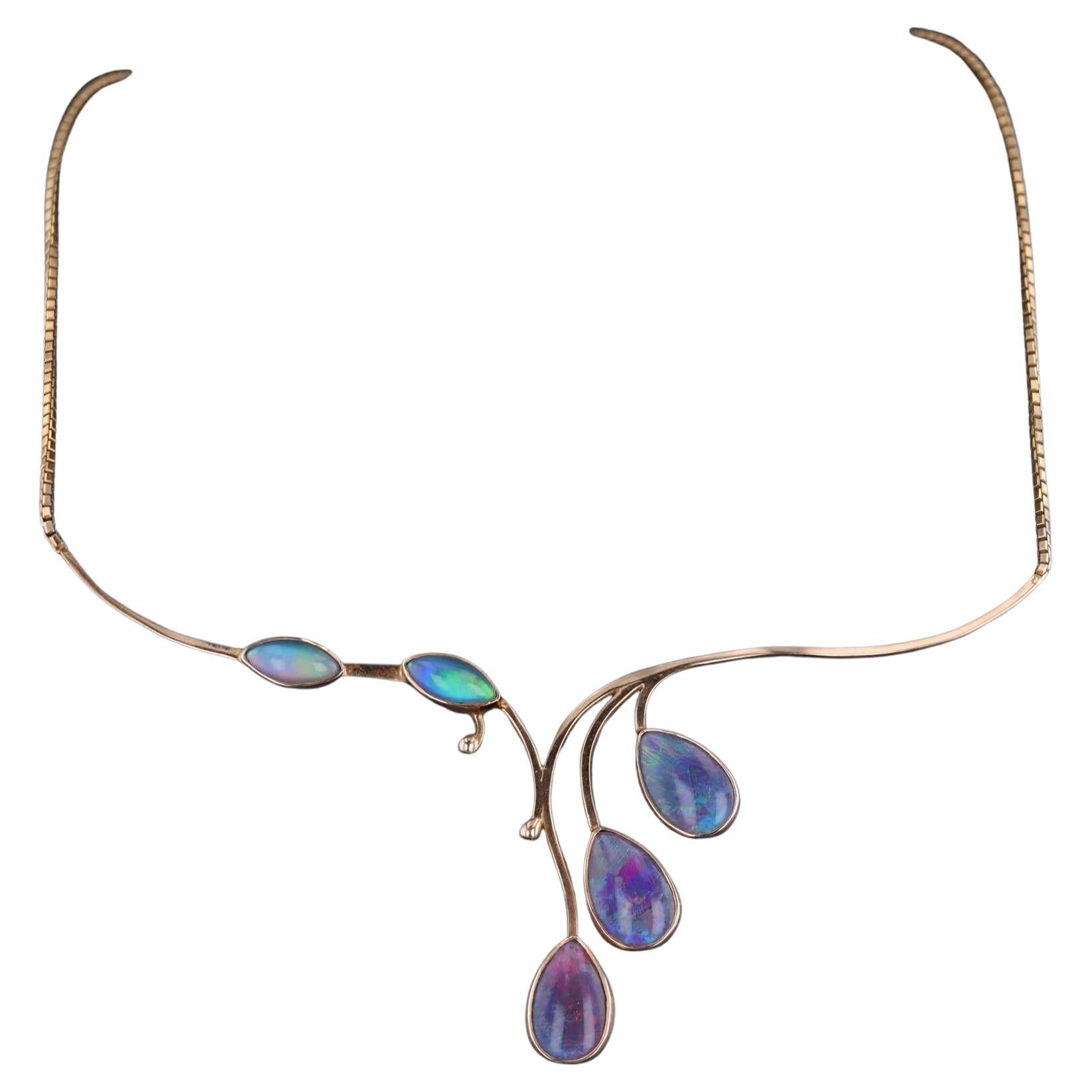 Modernist Opal Simulant Necklace of 14k & 10k Gold For Sale