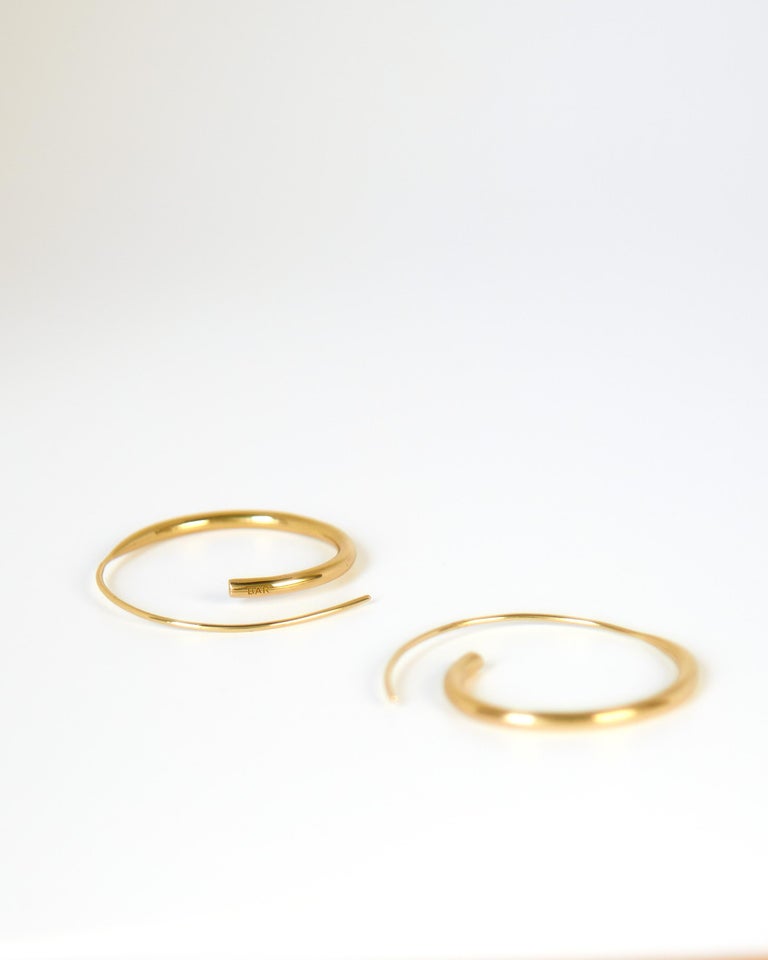 Gold Pearl Modernist Oval Hoop Earrings