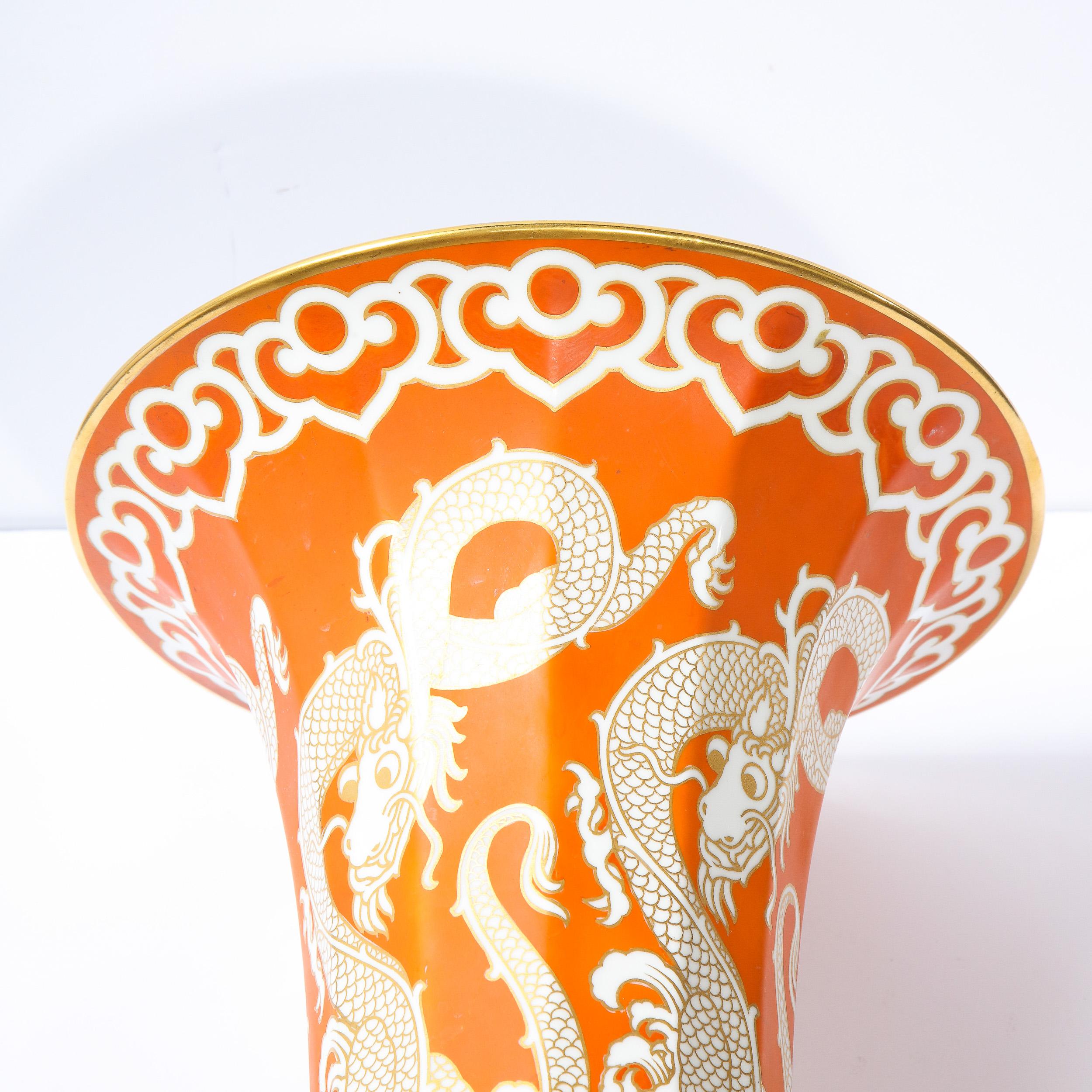 Modernist Orange & Vergoldete Porzellanvase Vase mit Drachenmotiv Signiert Rosenthal 6